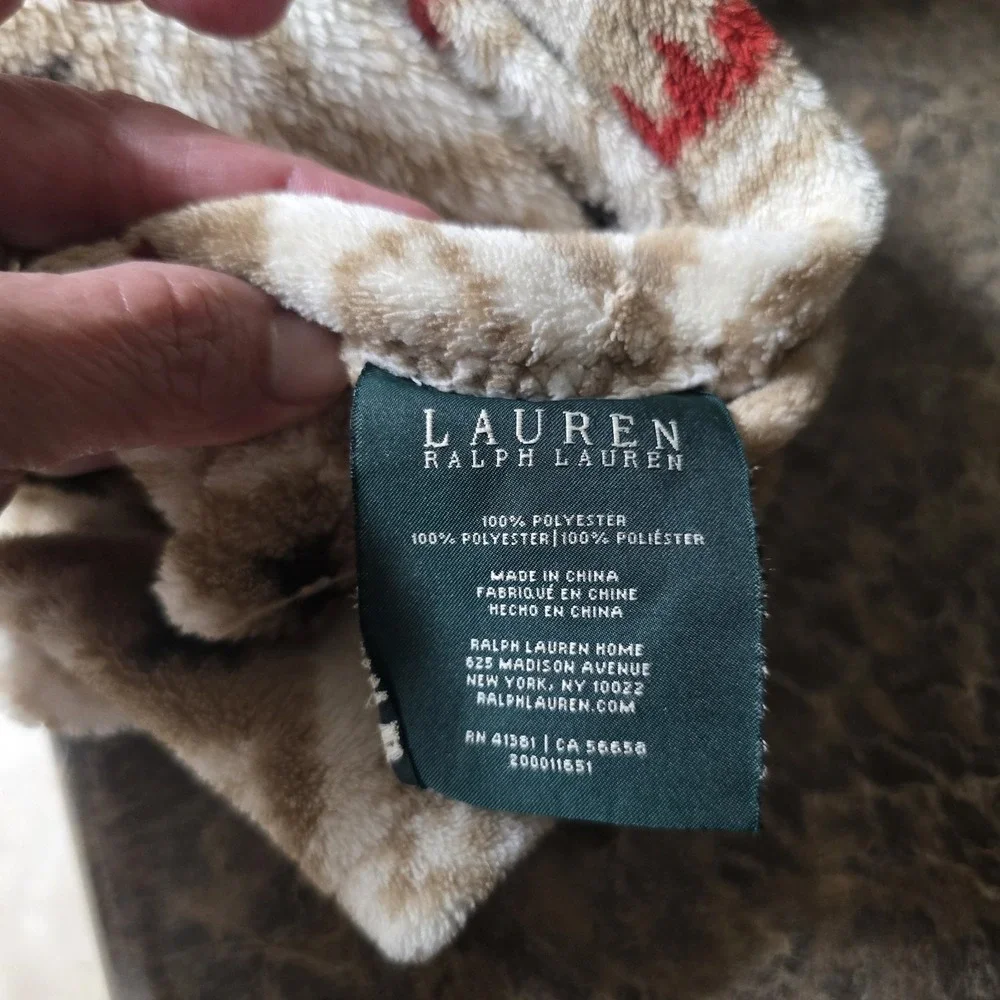 Lauren Ralph Lauren Home Southwestern Aztec Plush Throw‎ Blanket Tan Red 57x71